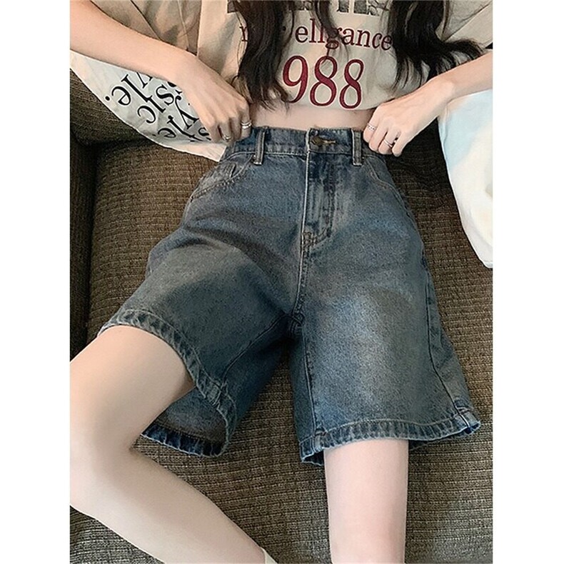 阔腿牛仔短裤女学生夏季新款高腰大码胖MM宽松直筒小个子五分中裤,男装牛仔裤,星座506A