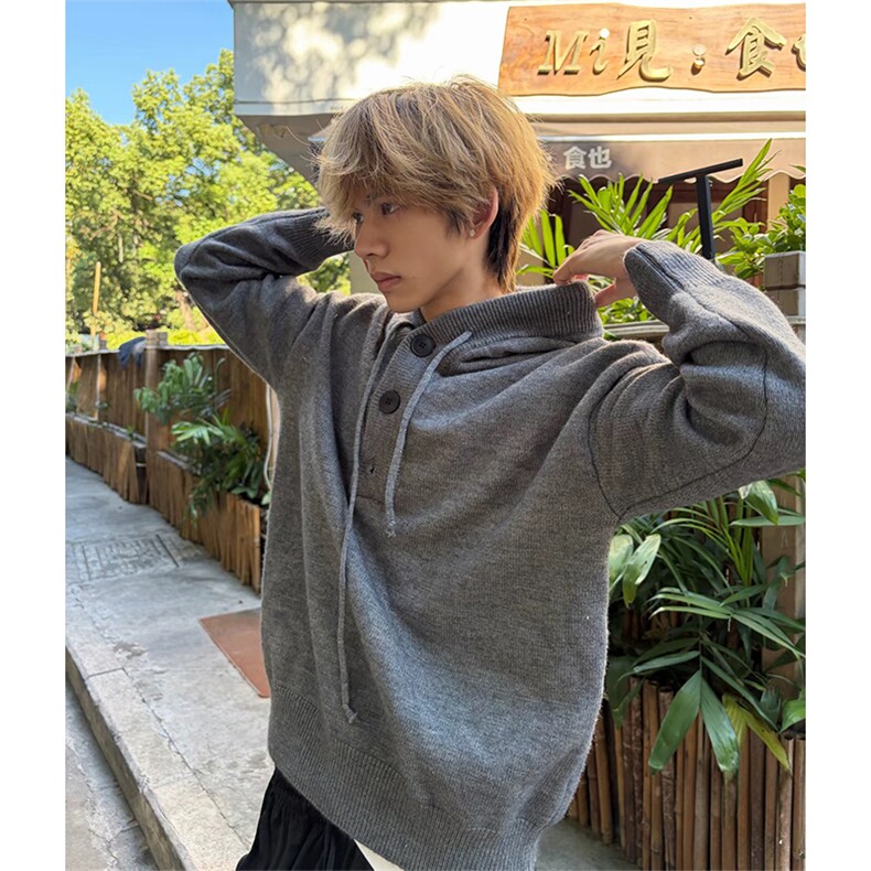 抖音得物保暖立领拉链针织外套秋冬宽松慵懒风纯色毛衣上衣AM047,男装针织衫/毛衣,电商A443