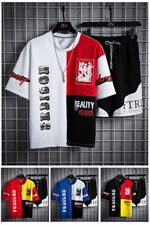 夏装新款青少年运动休闲T恤两件套五分裤短袖套装男F155P55，男装套装，电商A086