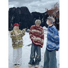 网络图现货慵懒风情侣长毛水貂双层提花复古圆领毛衣JMY358-P58，男装针织衫/毛衣，星座715-7