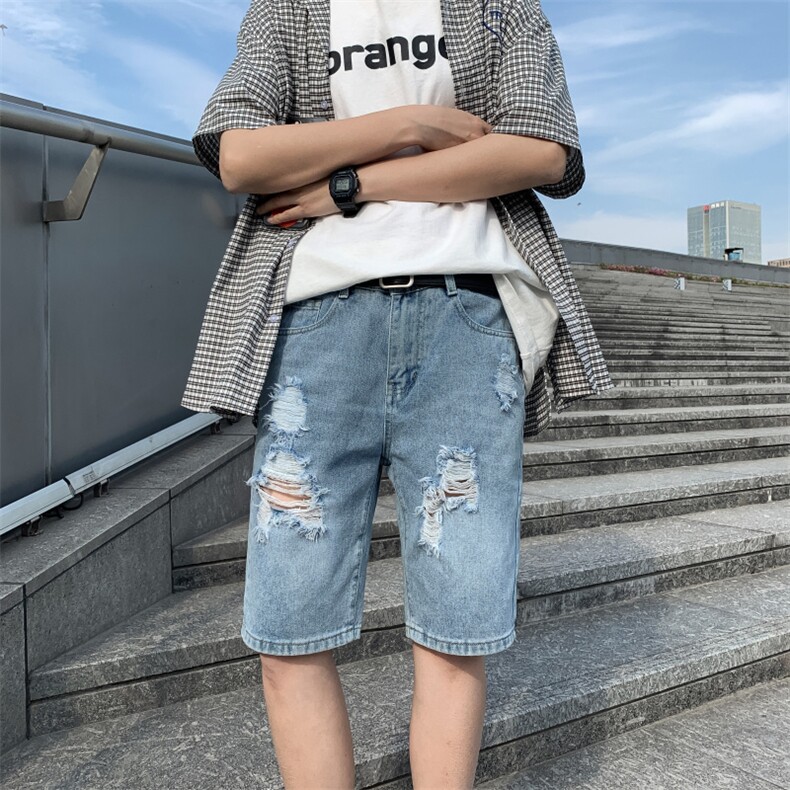 5分破洞牛仔短裤男宽松休闲中裤子男生夏季薄款五分潮牌D,男装牛仔裤,电商A318