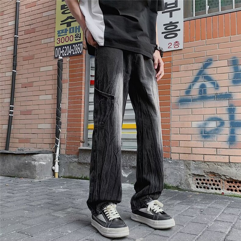 欧美高街vibe扎染裤子ins潮牌牛仔裤男秋冬美式直筒裤N08141-P45,男装牛仔裤,星座308B-1