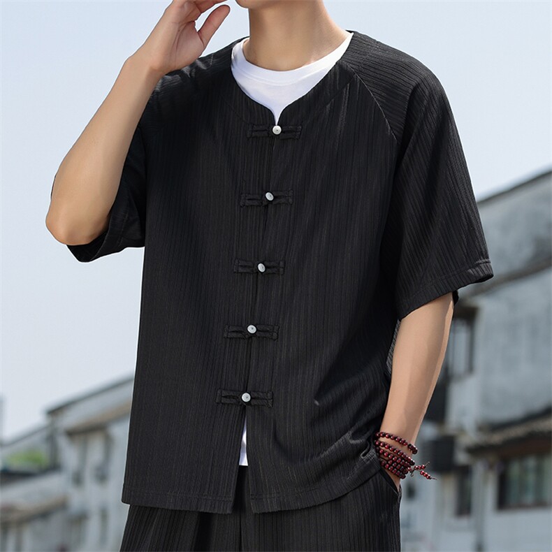 2025夏季新款风男装汉服盘扣新中式开衫唐装竖纹衬衫C101-P45,男装衬衫,电商B277(原6028)