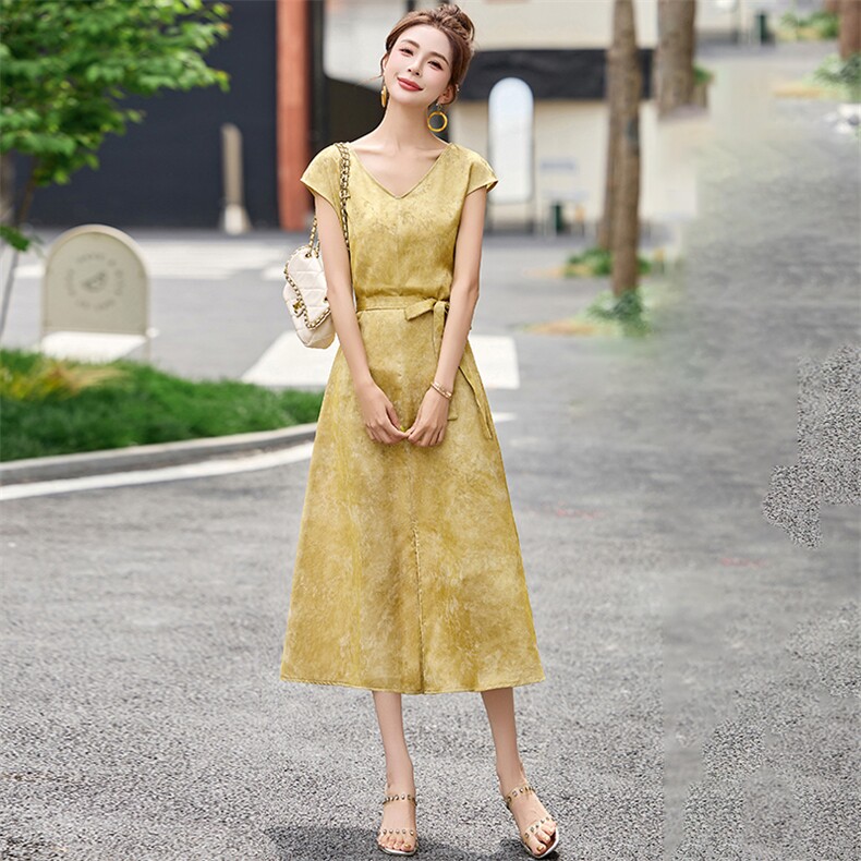 气质时尚连衣裙女2025夏季新款洋气显瘦减龄收腰超好看高级感长裙,女装套装/套裙,欣贝拉