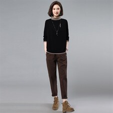 2021秋装新款韩版气质两件套高领打底衫加绒休闲裤潮，女装大码女装，奕阳依阁