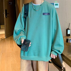 高级感无帽圆领卫衣男潮牌ins秋冬宽松潮流百搭设计感小众打底衫图片