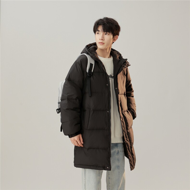 白鸭绒潮流光板连帽长款羽绒服保暖外套Y5850-P205【特价】,男装羽绒服,电商A007