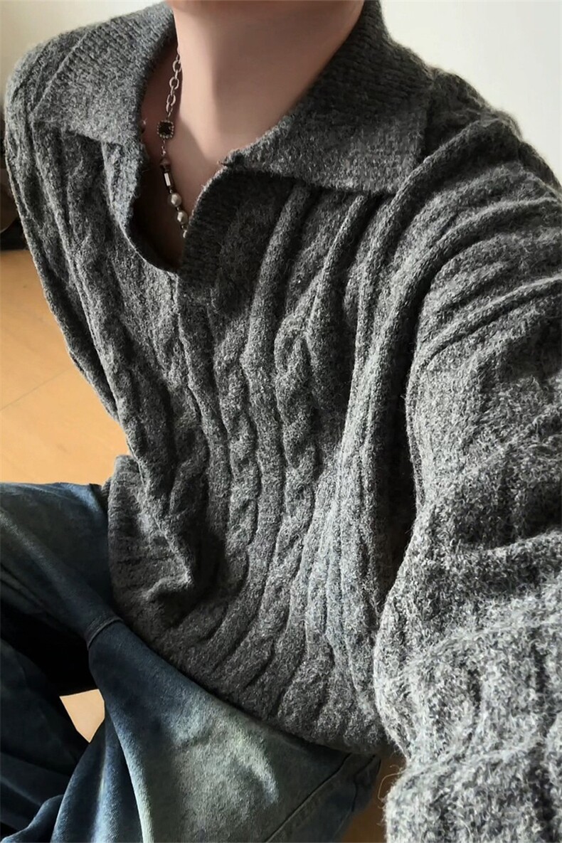 MY7152-特批60美式亨利领针织衫男女复古潮牌套头上衣大码毛衣,男装针织衫/毛衣,电商A059