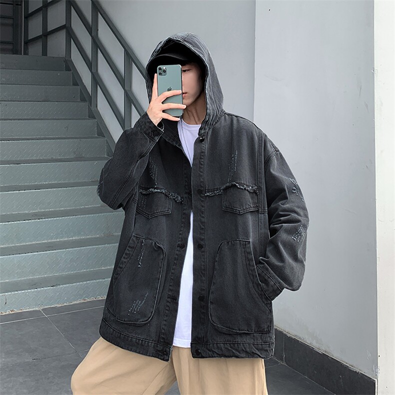 连帽牛仔外套男韩版痞帅chic夹克港风潮流百搭潮上衣服JK077-P65图片