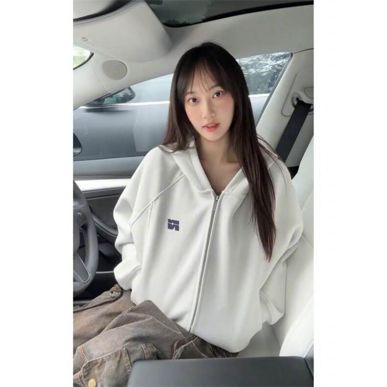 网图短款撞色刺绣双拉链开衫卫衣男女潮牌情侣连帽休闲外套P60,女装短外套,电商C306-1