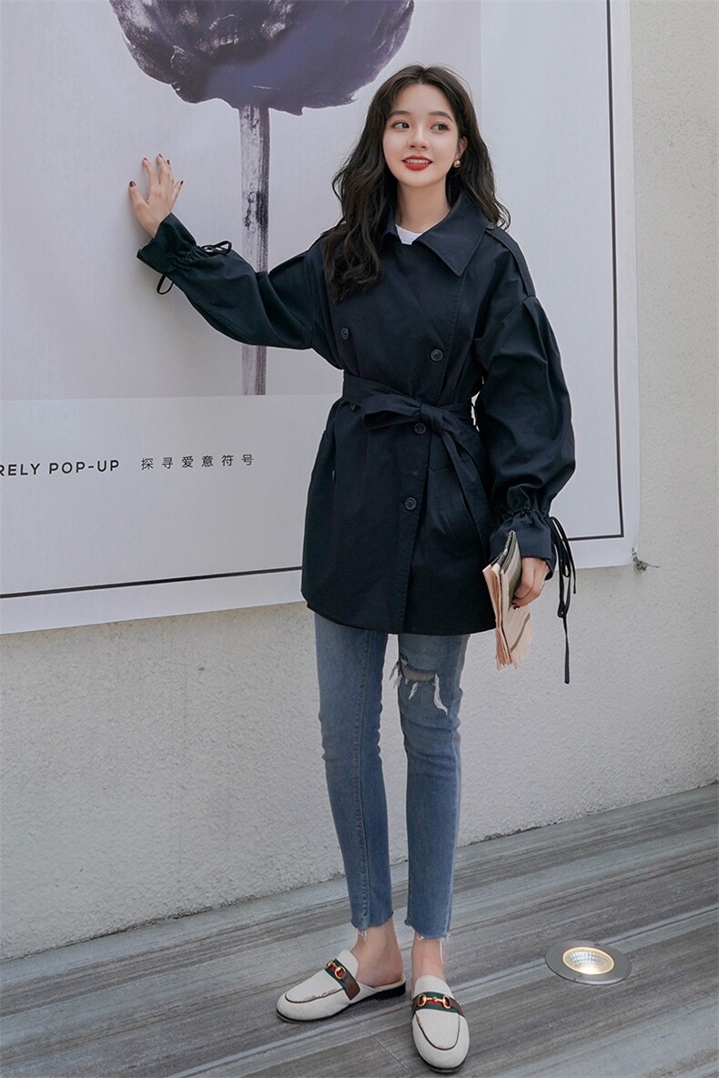 现货2021春秋季新款收腰系带抽绳风衣8410货号993,女装风衣,时倾STUDIO