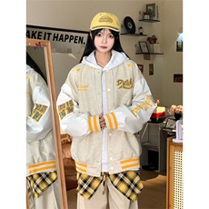 网图有货美式撞色拼接刺绣夹克外套男女宽松情侣棒球服A990-P45，男装夹克，星座1505