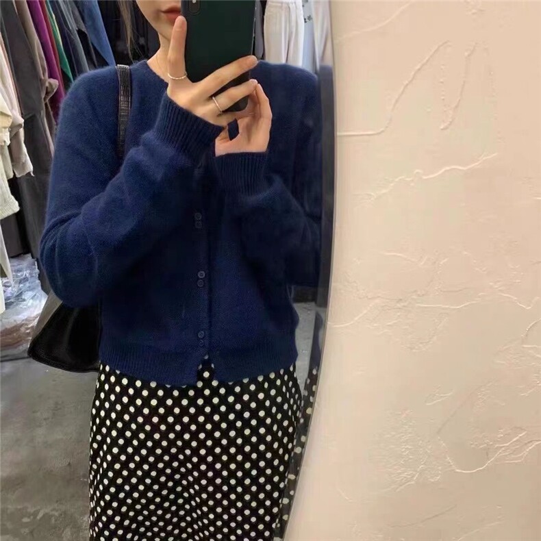 秋冬新款纯色针织单排扣开衫时尚百搭,针织衫/毛衣,冀清阳荣