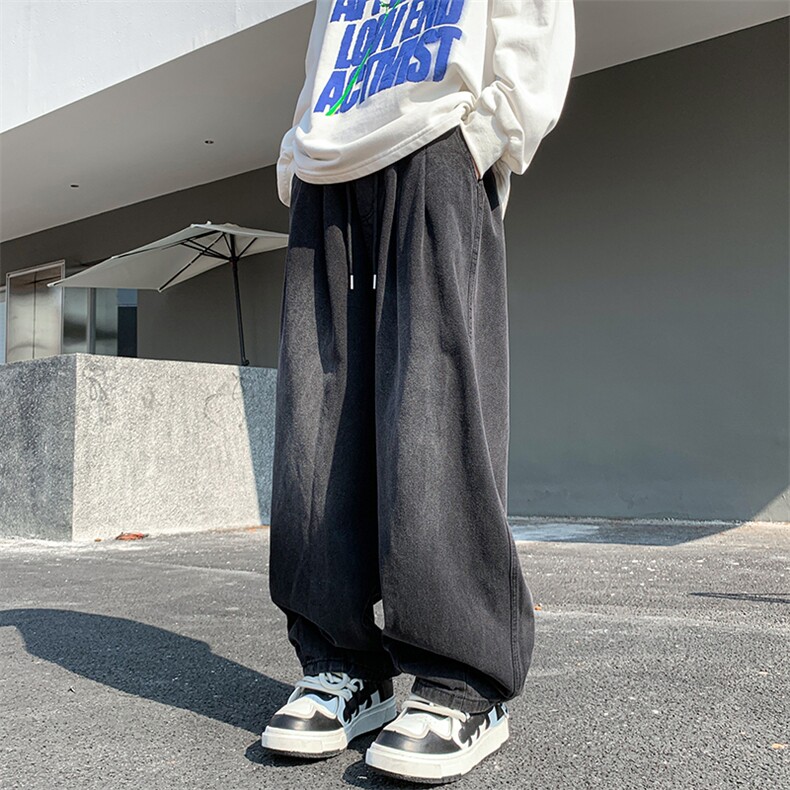 阔腿牛仔裤男韩版潮流高街帅2024冬季ins宽松大码长裤RK1316-P45,男装牛仔裤,星座412-3
