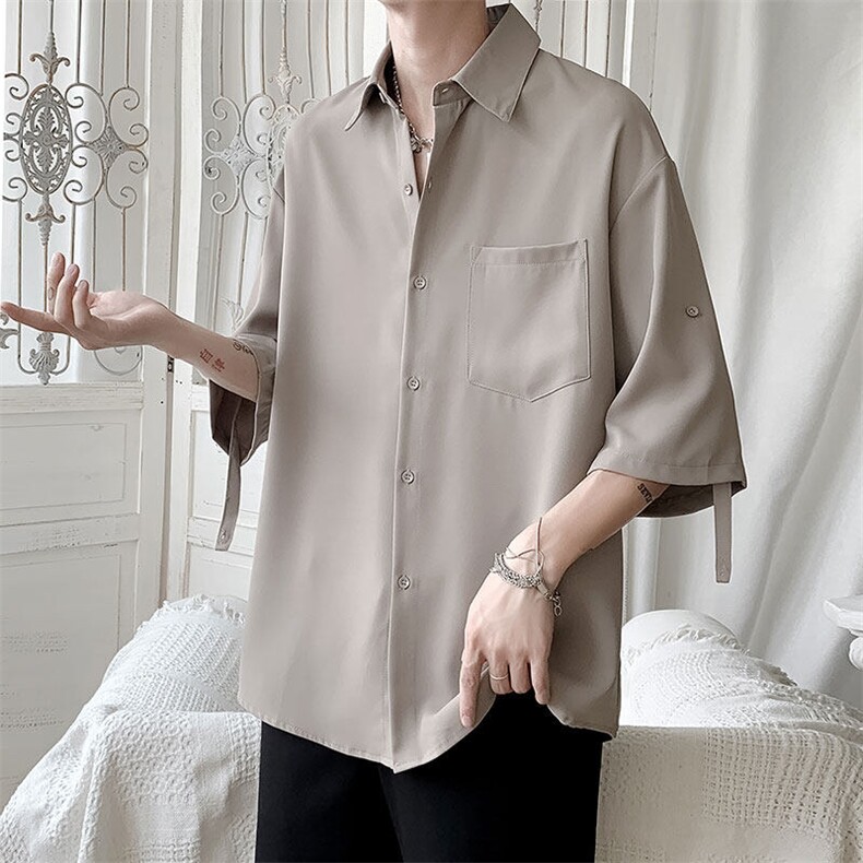 短袖衬衫男夏季新款港风宽松冰丝大码五分袖衬衣CS012-P35，男装衬衫，星座214-3