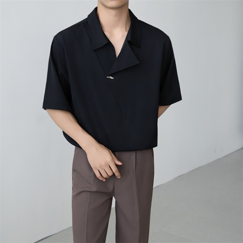 小伙立领纯色衬衫男休闲宽松风刺绣衬衣轻熟风A236-82578-P45,男装衬衫,电商A236