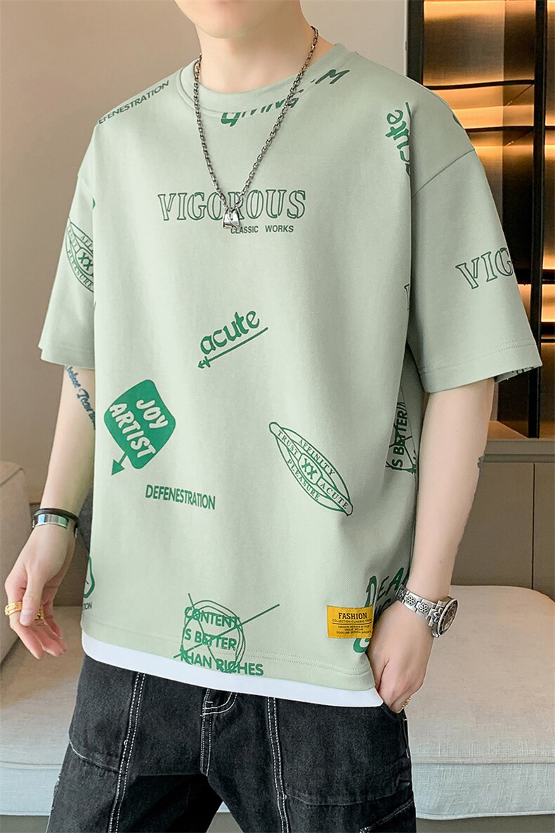 冰氧仿棉短袖店主风夏季休闲百搭趣味印花男上衣TC3156-P25控48,男装T恤,星座717