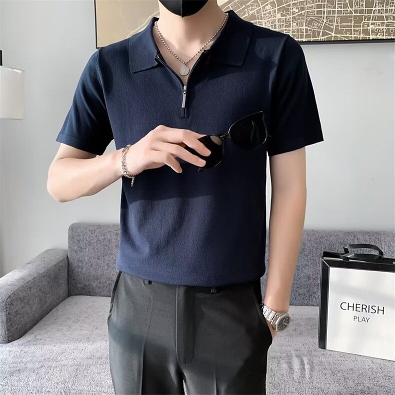 男纯色短袖时尚2023POLO衫百搭半拉链气质夏季新款标准潮S317,男装T恤,星座1116A-2（原606A-1）
