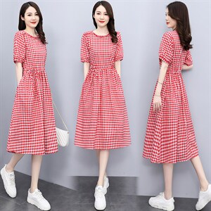 棉麻连衣裙女装2022夏季新款收腰显瘦女神范拼接短袖棉麻夏天裙子