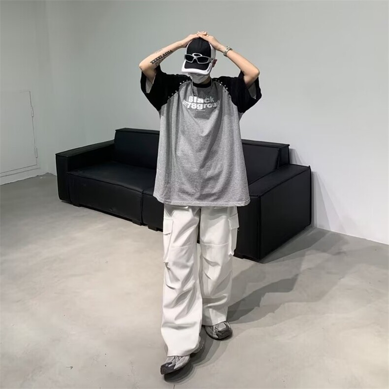 2024春夏季新款男休闲圆领短袖潮拼色铆钉T恤RT36P45,男装T恤,星座1116-2