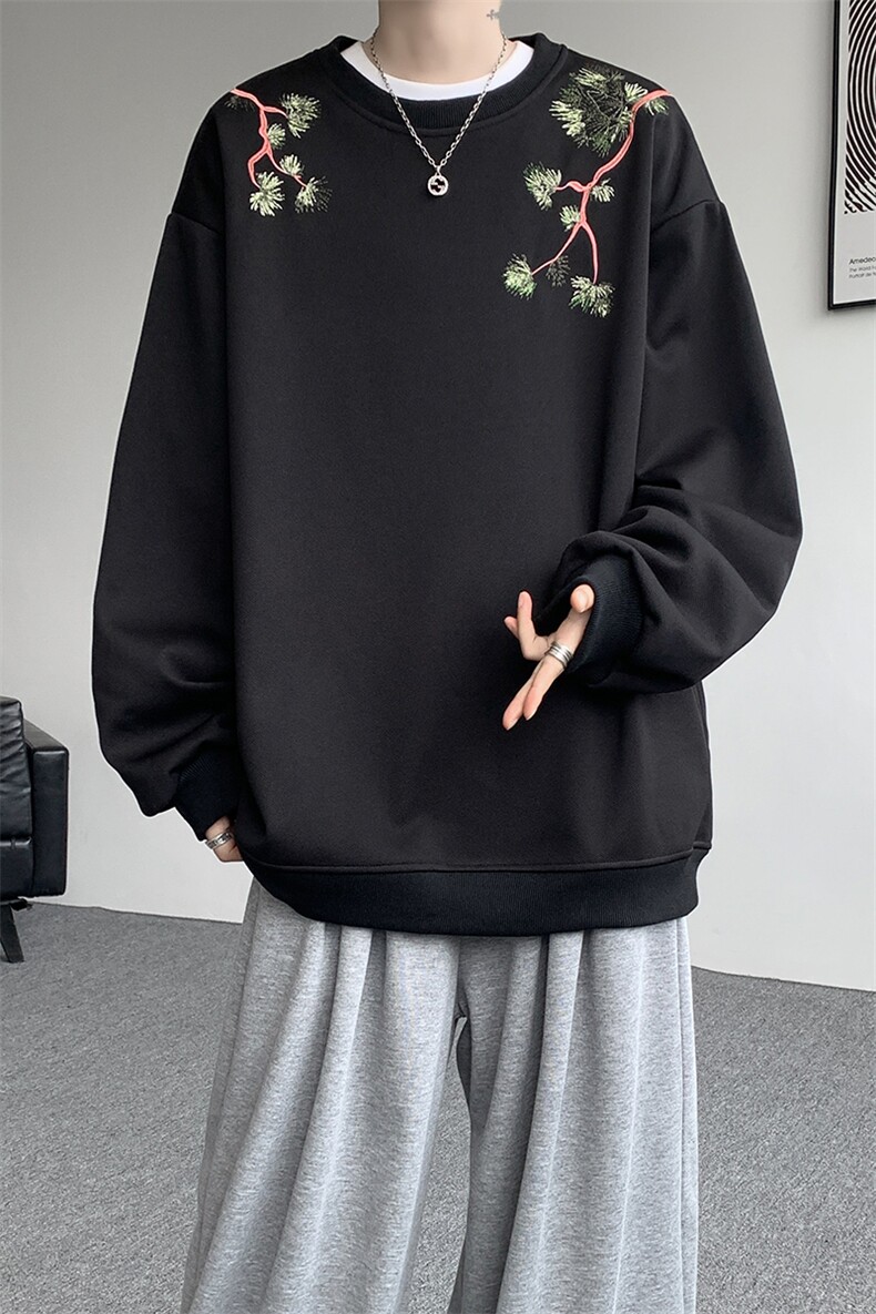 8XL-M新中式圆领卫衣宽松大码风刺绣无帽上衣重磅外套WY5118P55,女装短外套,电商B238