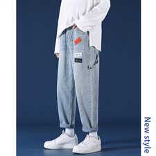 2021春秋季新大码男蒙马特港风刮烂贴布直筒九分裤牛仔裤N8001-P45，男装牛仔裤，电商A001