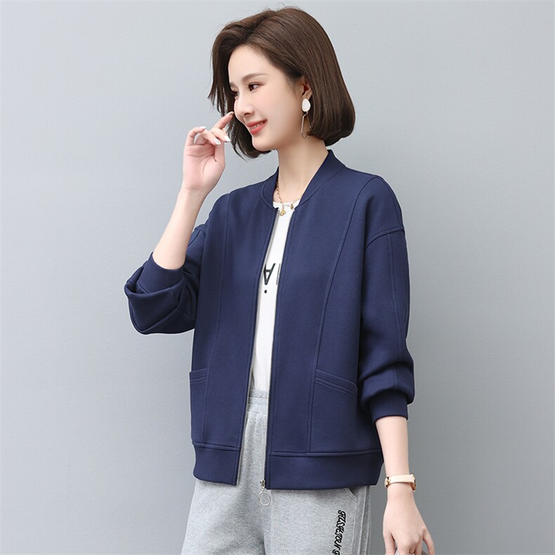 2022年秋季新款短外套女士短款韩版宽松显瘦棒球服女拉链开衫,女装短外套,忆绮罗