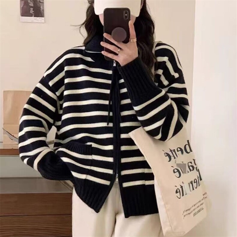 女士双拉链口袋开衫常规,女装羊毛衫,萱芳婷羊绒