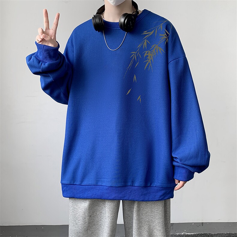 5XL华夫格卫衣男大码胖子圆领长袖t恤HW76382-P30加绒款-P40,男装卫衣,电商A040