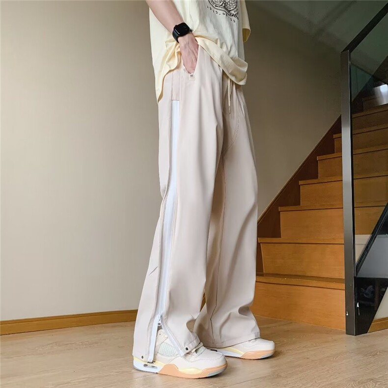 休闲裤男韩版潮流侧边拉链开衩高街2023夏季新款ins长裤K3500-P43图片
