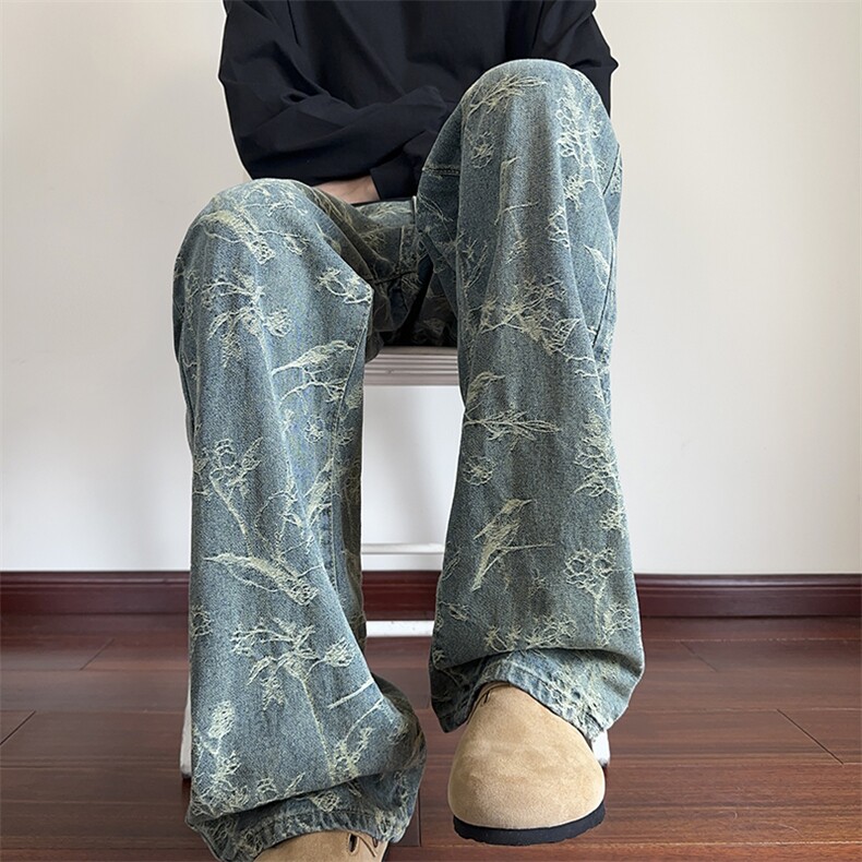 B221美式ins高街暗黑宽松直筒提花牛仔裤LK24394-特P52控88,男装牛仔裤,电商B221