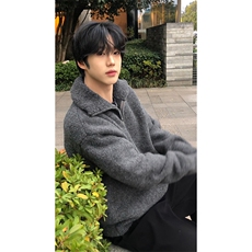 加绒加厚韩系简约时髦上衣半高拉链款秋冬舒适感毛衣HY896P68，男装针织衫/毛衣，电商A102B