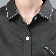 2021春季新款时尚休闲百搭单排多扣翻领亚麻衬衫，女装衬衫，小林双子