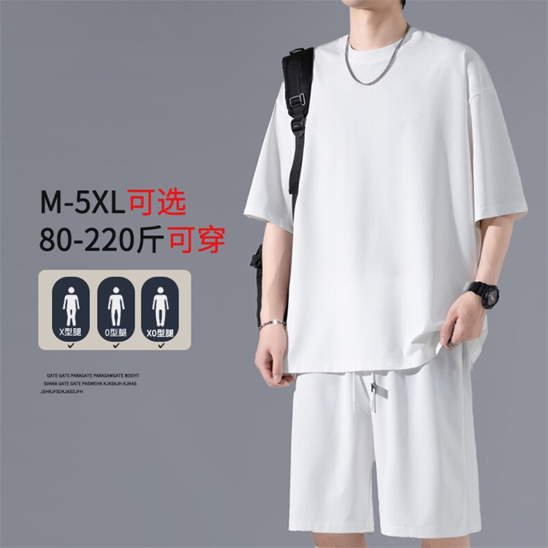 2024夏季新款无影墙大码冰丝短袖T恤套装M-5XHQ24506-P60,男装休闲套装,电商A022