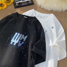 可48小时发货支持抖音得物来样二开美式满天星亮片短袖T恤MTX655，男装T恤，电商A486
