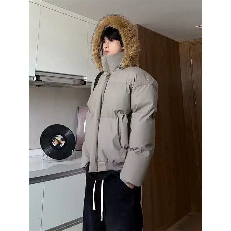 可拆卸帽子毛领PU皮棉服美式cleanfit短款面包服连帽外套NL03P90,男装棉衣,电商D256-1(原A064-1)