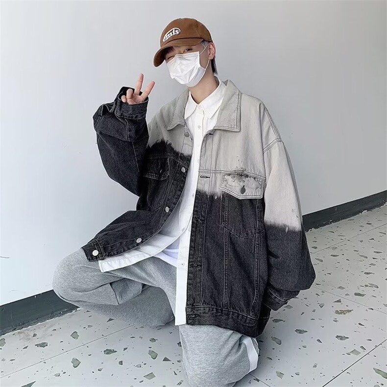 复古扎染牛仔外套男美式潮牌炸街潮流宽松痞帅夹克上衣JK248-P65,男装工装外套,星座1008-1