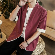风外套五分袖男唐装盘扣开衫道袍和服宽松夹克茶服 M125 P30图片