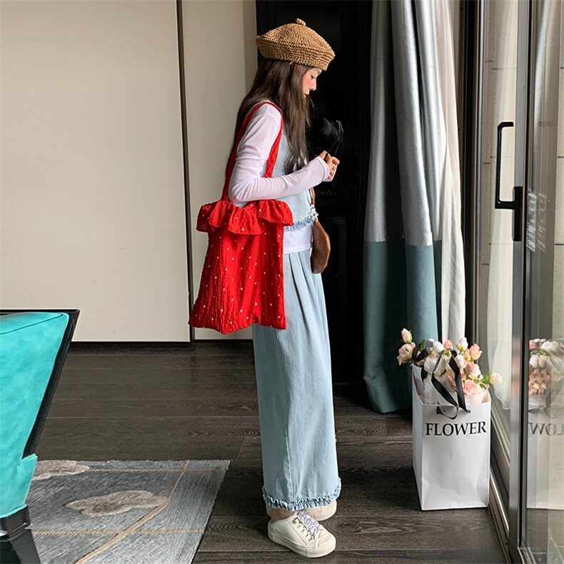 浅蓝色复古木耳边牛仔马甲套装女2025春季新款小个子阔腿裤三件套,女装套装/套裙,2C177