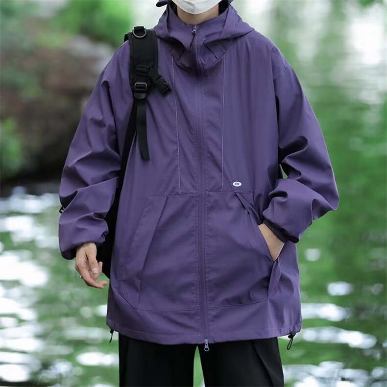 户外连帽冲锋衣外套男2023秋季新款黑武士宽松登山服夹克 JK7004图片
