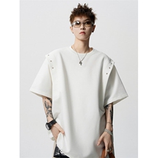 706-T500-P29特P现货夏季港风男士铆钉短袖T恤假两件上衣潮，男装T恤，星座706