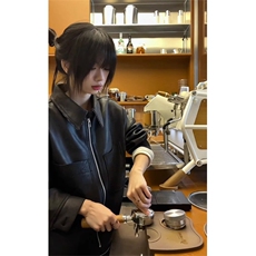 千鸟格外套男女春秋款美式复古翻领短款猎装皮衣夹克LJK85633-p82，男装皮衣，星座1008
