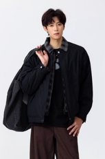 复古假两件飞行棉服夹克男格纹拼接棒球服美式休闲棕色外套，男装夹克，星座218-8