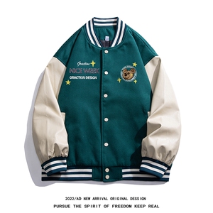 白底22秋冬潮流设计感趣味印花PU皮棒球服夹克外套G643P85控108图片