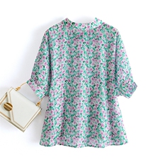夏天薄款收腰雪纺上衣女新款宽松花衬衣小个子外穿个性设计感时尚，女装衬衫，水衣源