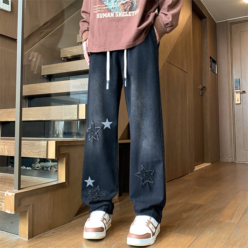 秋冬美式复古水洗刺绣印花高街微喇牛仔裤A158-NZK081-P48,男装牛仔裤,电商A158