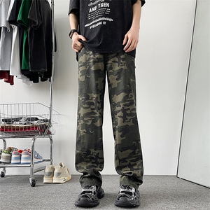 迷彩工装牛仔裤男女夏季美式高街复古裤宽松直筒阔腿裤10588-p48图片
