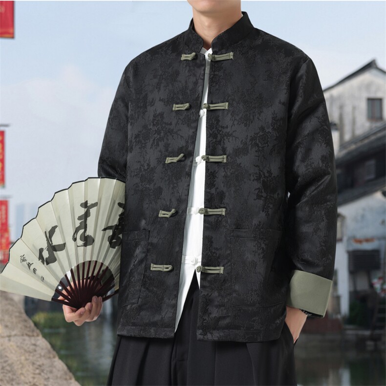 男士外套浮雕梅花夹克盘扣立领唐装风XZ1512-2504单夹克-P80,男装夹克,星座1512