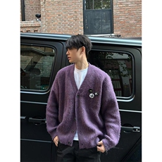 紫色百搭V领针织开衫男女秋冬胸针宽松慵懒风毛衣外套MY9802，男装针织衫/毛衣，星座1116A（原606A-3）