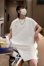 TZ84041/P55夏季提花无袖背心短裤t恤休闲宽松大码两件套套装男，男装休闲套装，电商A141